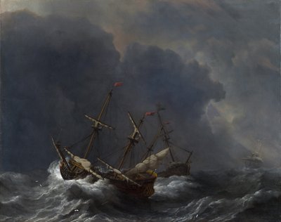Three Ships in a Gale by Willem van de Velde the Younger